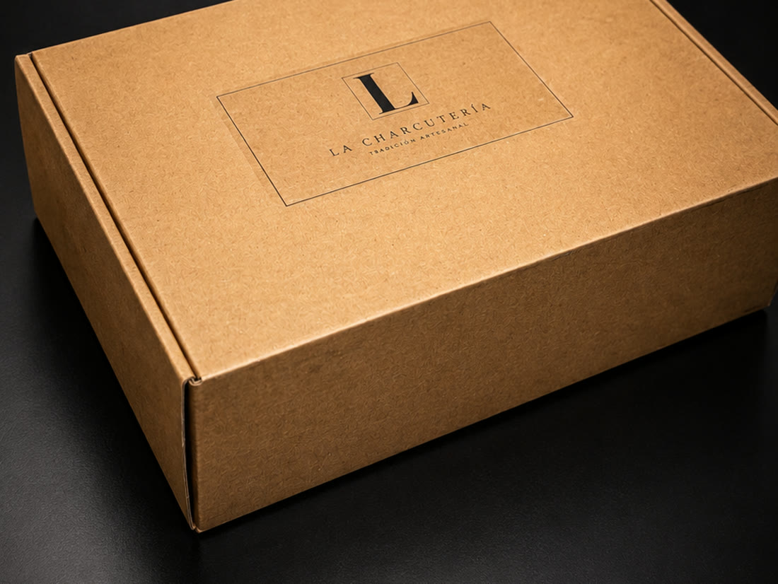 Caja corporativa Basic de La Charcutería Artesanal, versión café